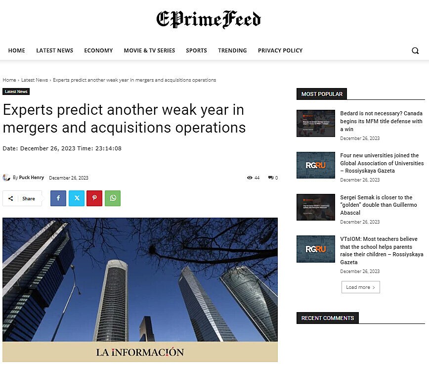 Experts predict another weak year in mergers and acquisitions operations